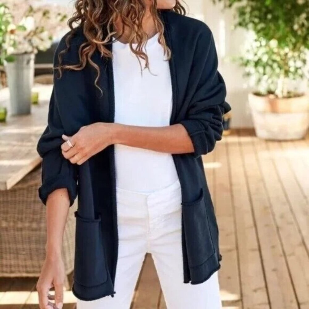 NEW FRANK & EILEEN TEE LAB BRIT ROY NAVY TRIPLE FLEECE BARBARA BEACH CARDIGAN S